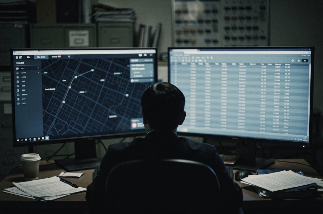A telematics tracking screen showing vehicles on a map
